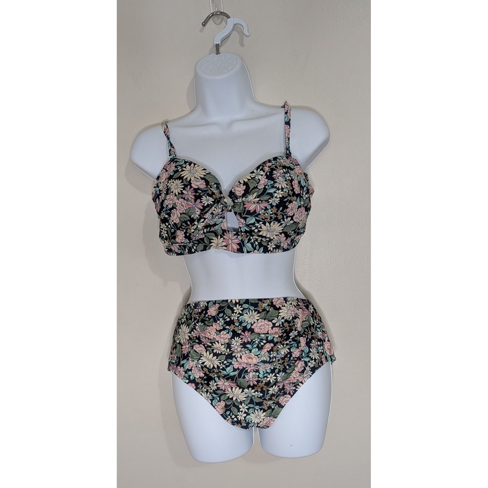 Kona Sol 2-Piece Size L High Waist Underwire Bikini Swimsuit Floral Retro Pin Up